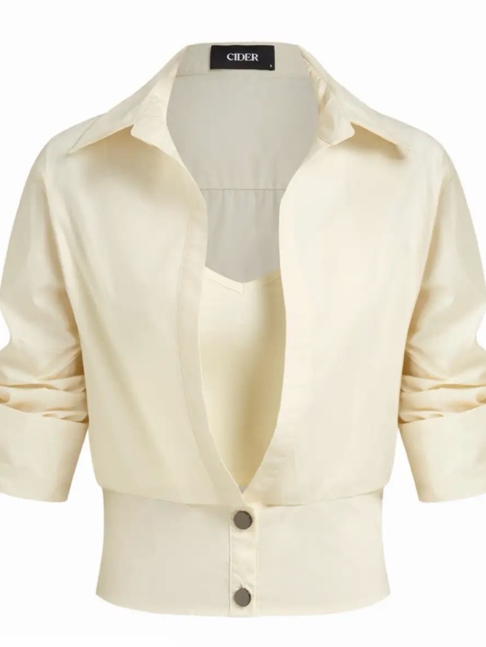 Cider Ivory Cropped Collared Button Shirt